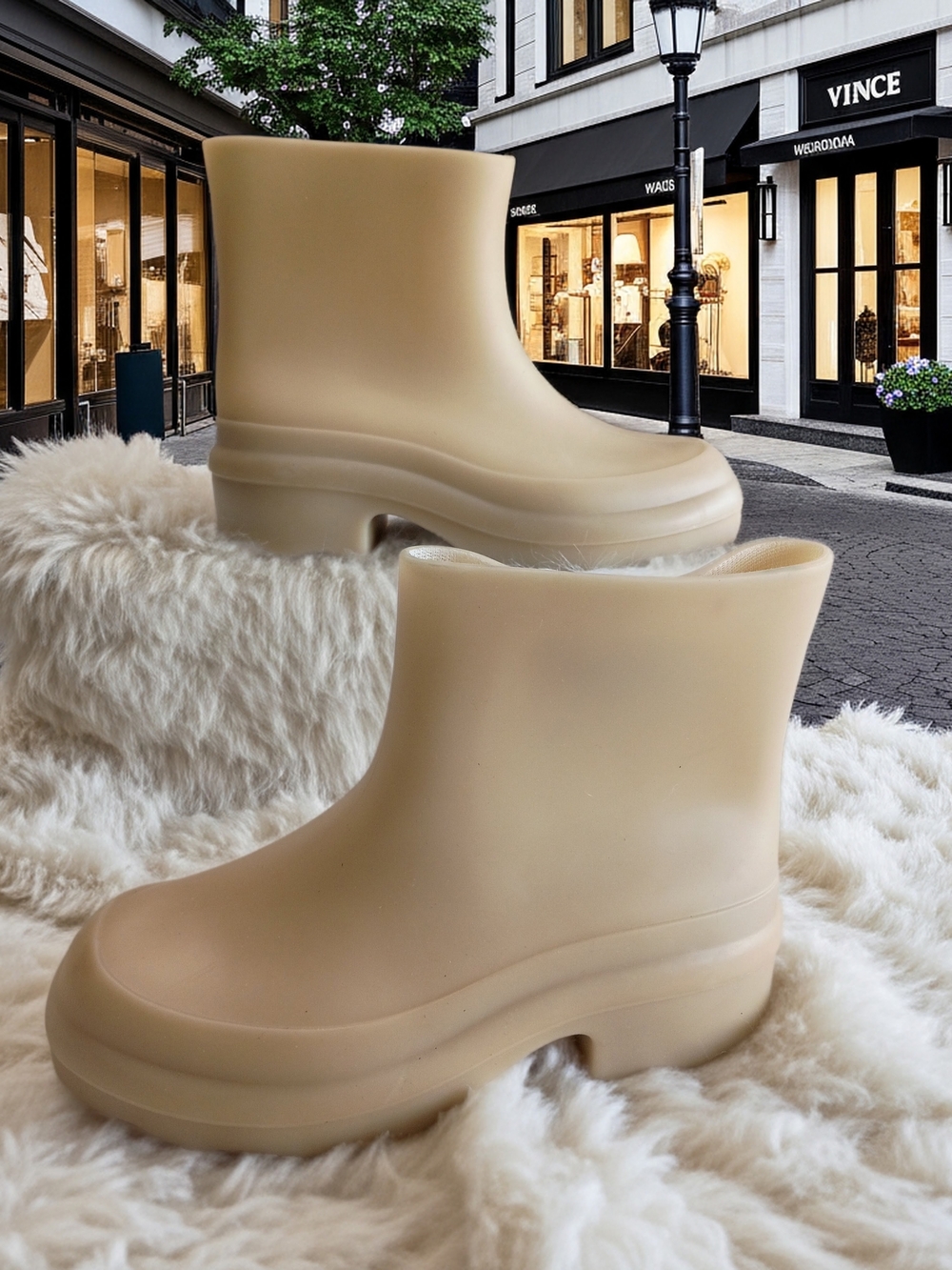 New Vince Nia Beige Platform Waterproof Rain Ankle Boots SZ 6 & 7
